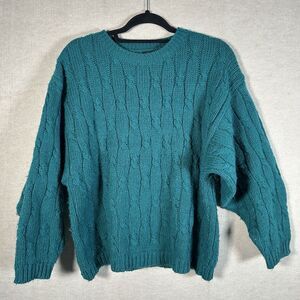 Vintage Selectives Men's L Green Cable Knit Crew Neck Sweater